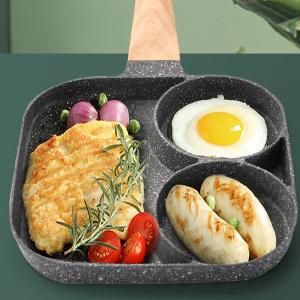 Nonstick Egg Frying Pan, Mini Nonstick Pan Divided Grill Frying Pan, Heat Resistant Handle 3 Section Skillet Mini Pancake Pan, Cooking Pan for Breakfast, Egg, Bacon and Burgers, 7.3 in