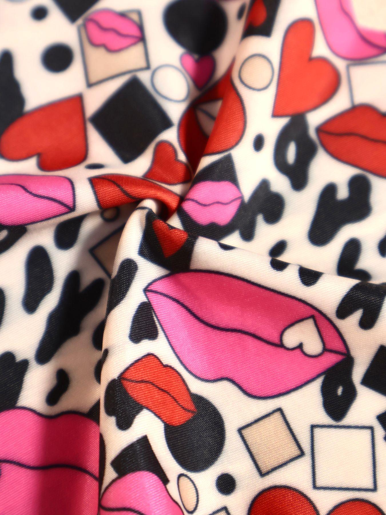 Women's Comfortable Skin-Friendly Underwear Set, Heart & Floral Print Design, V-Shape Pull-Up Waistband, Casual Fitted Style, Seamless Panties