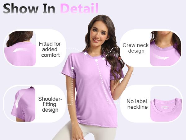 GEMYSE Women's Workout T-Shirts Short Sleeve Crew Neck Tee Breathable Quick Dry Lightweight Top for Yoga Running