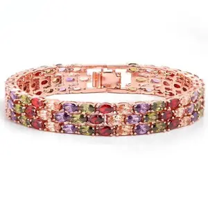 Women's Fashionable Colorful Copper Bracelet - Micro-Inlaid Zircon Costume Jewelry, Luxurious Fashion Accessory