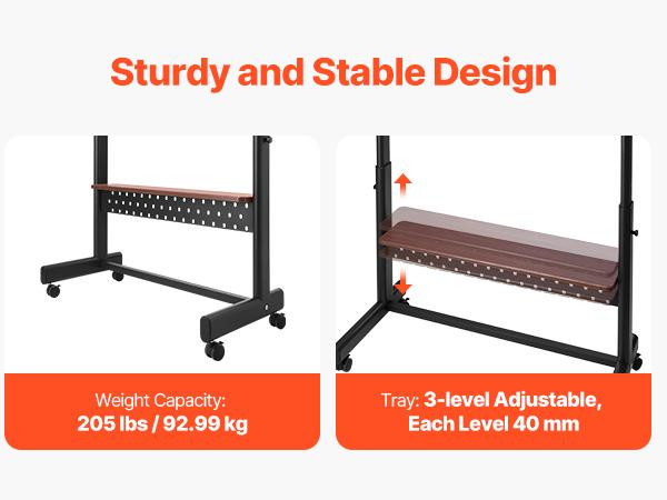 VEVOR Rolling TV Stand, Mobile TV Cart for 55-100 Inch Screens, Height Adjustable Portable Monitor Stand with Tray, Holds up to 205 lbs for Living Room, Bedroom, Office, Outdoor Max VESA 800x 600 mm