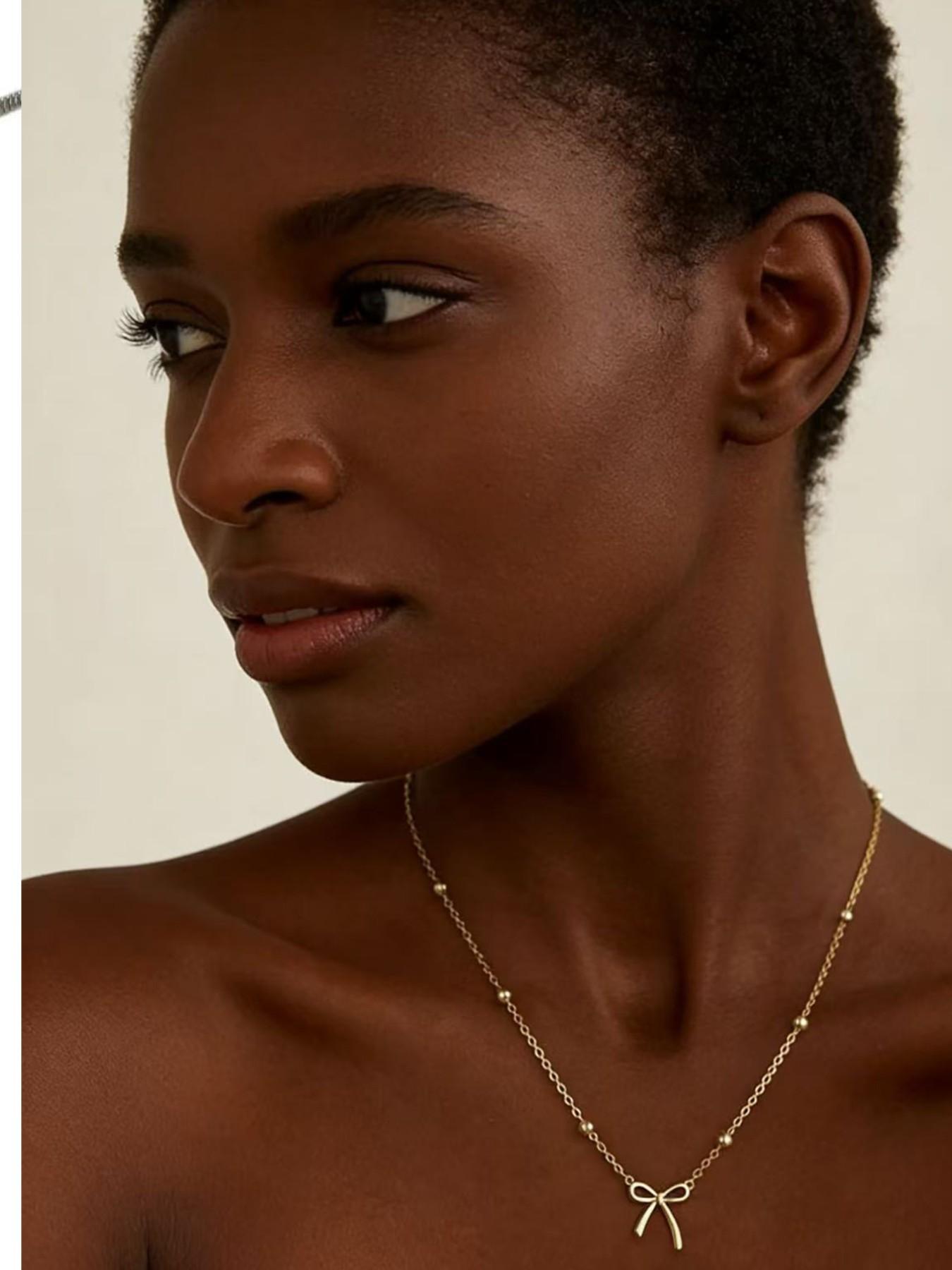 Clean Girl Aesthetic Necklace, Delicate Bow Necklace, Gold Plated Cute Choker, Small Bow Pendant Charm, Teenager Gift