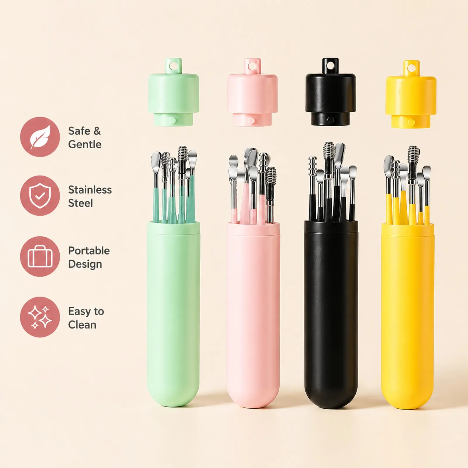 6‑Pack Stainless Steel Ear Cleaning Kit, Spiral Ear Wax Remover Tool, Portable Small Ear Care Supplies.