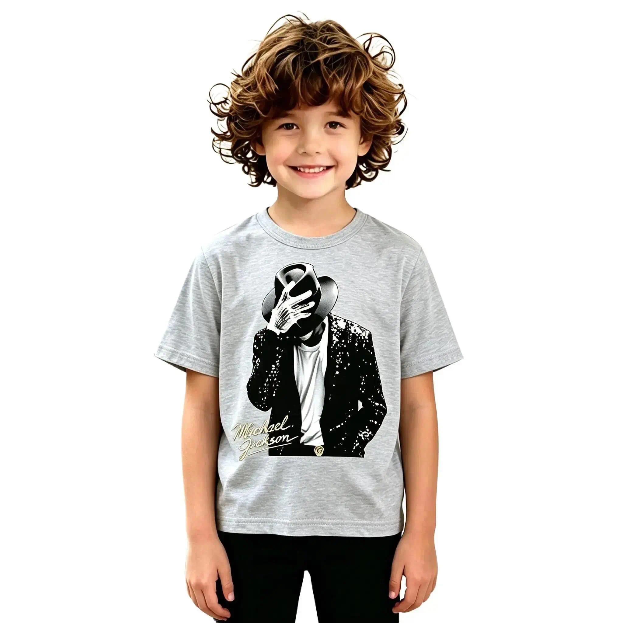 Kids Michael Jackson Print Compression Top - Pure Cotton, Breathable, Loose Fit Sports Tee for Boys & Girls, Soft Casual Outdoor Workout/Summer Daily Gift (Sports & Outdoor Clothing), Michael Print