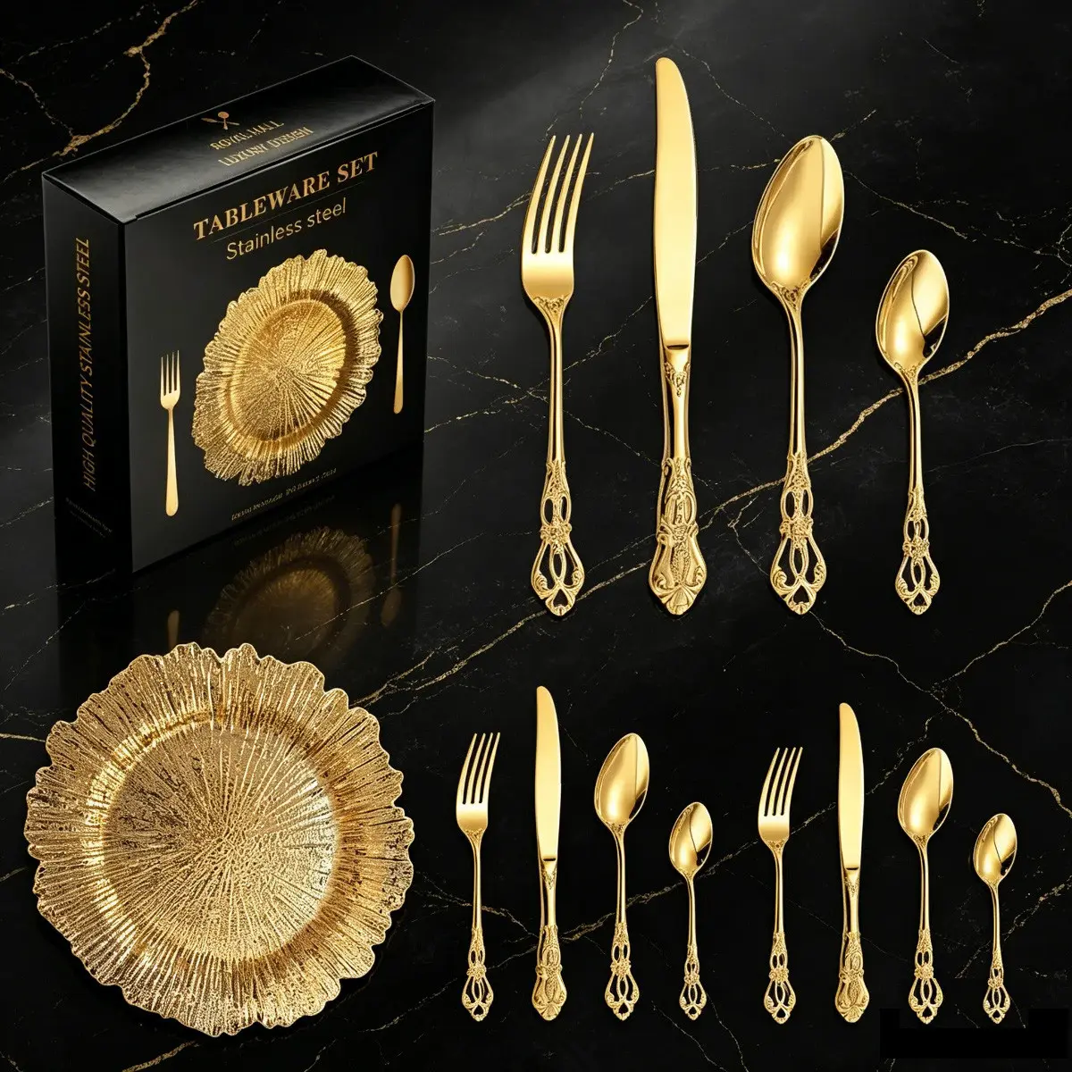 15pcs Stainless Steel Courtware Set, Forks and Spoons, Dinner Knife and Plate, Dishwasher Safe, /silver Color, for 3 People