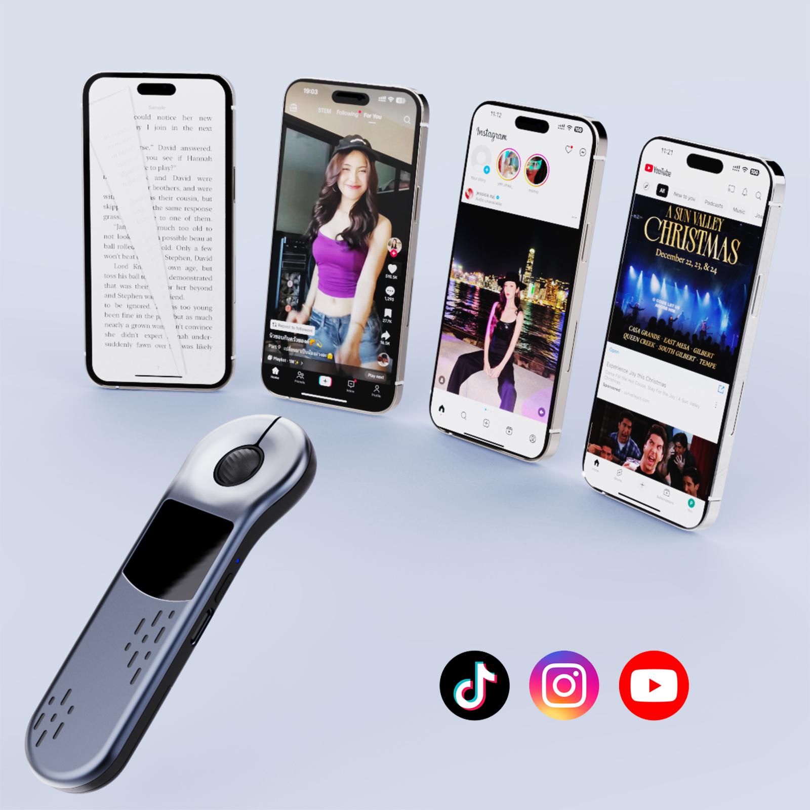 Remote Control for Phone, Scrolling Air Mouse with Touchpad, Wireless Scroller, Presentation Clicker with Red Laser, 3-in-1 USB/Type-C, Hyperlink & Volume Control, Short Video Page Turner, Remote for Mac/PC/Laptop（Bluetooth+2.4G）