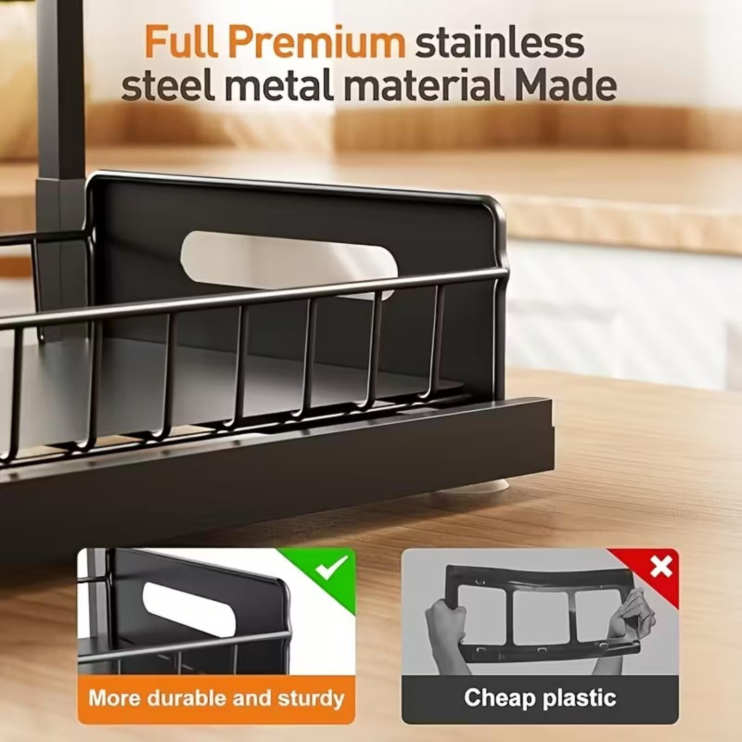 Double Layer Sink Organizer Rack with Metal Sliding Shelves, Adjustable Standing Shelf, Perfect for Kitchen Bathroom Food Storage Cabinet Space (1 Piece or 2 Pieces)