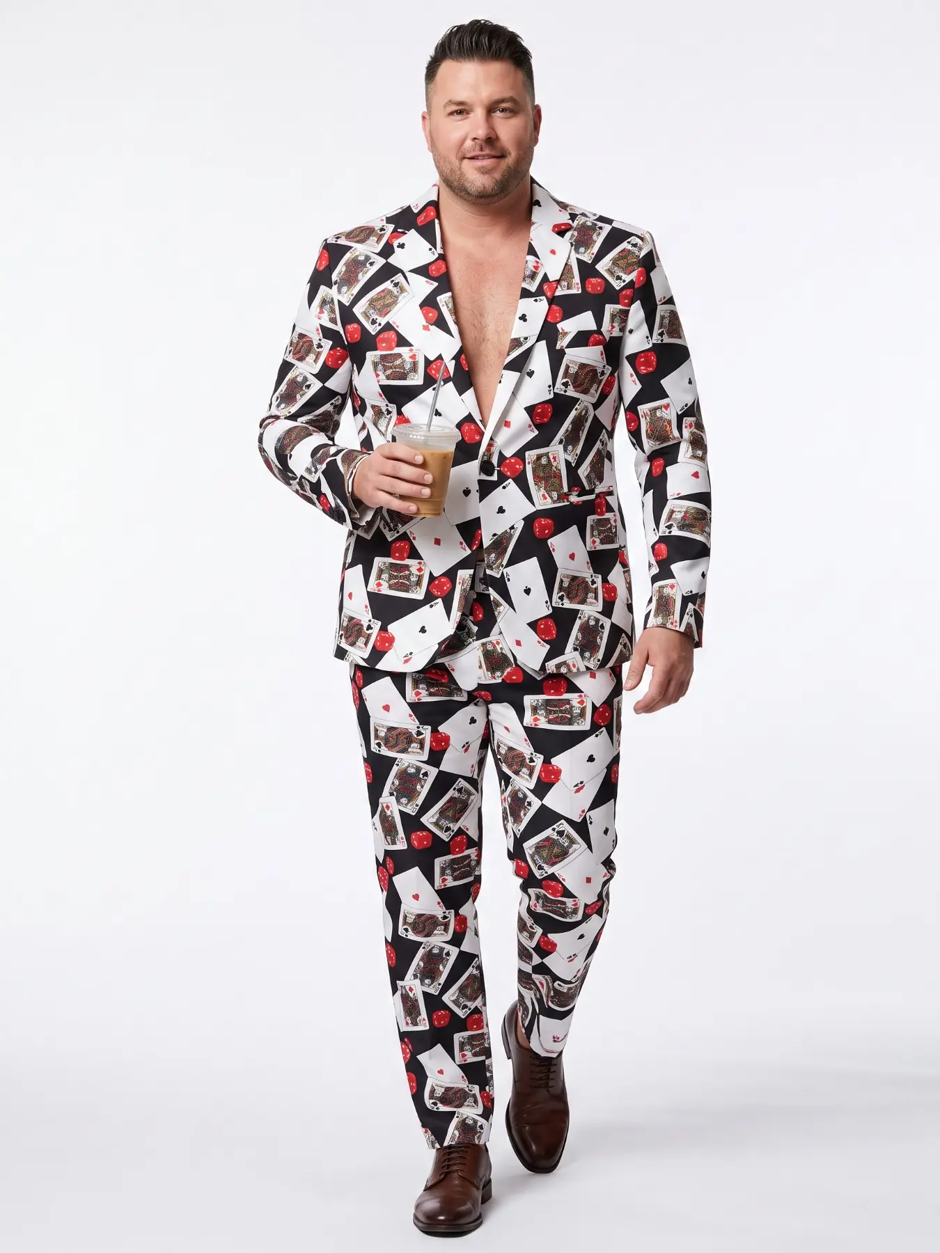 Plus-Size Men's Poker and Dice Casino Print Suit Party Outfit