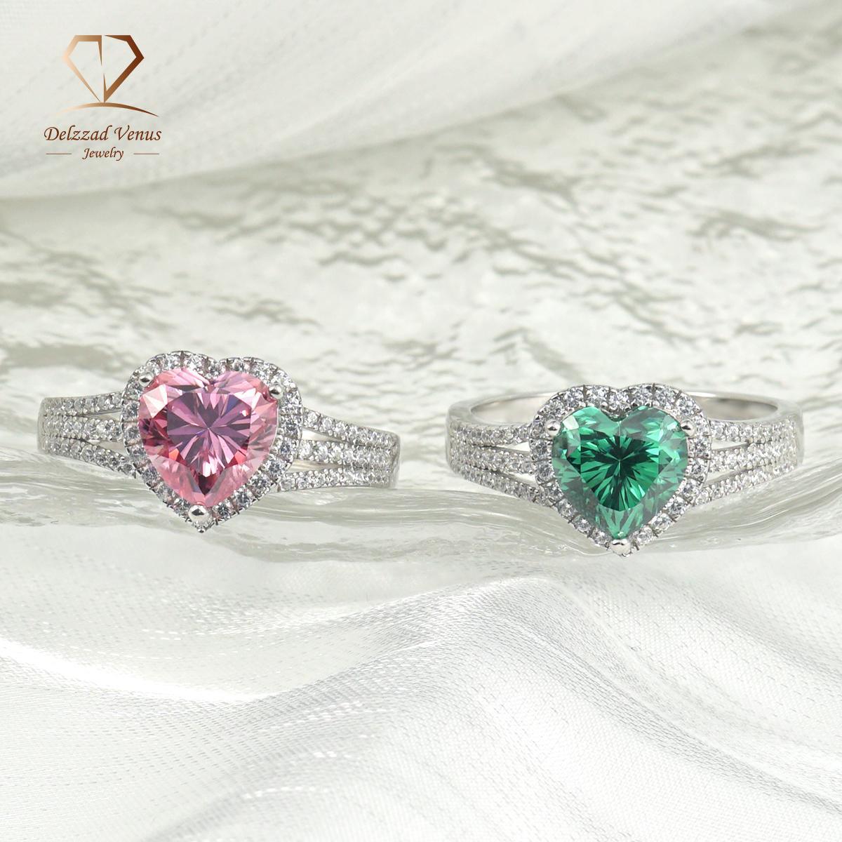 Delzzad 2ct S925 Heart Cut VVS Synthetic Moissanite Sparkling Love Ring Wedding Anniversary Gift For Women