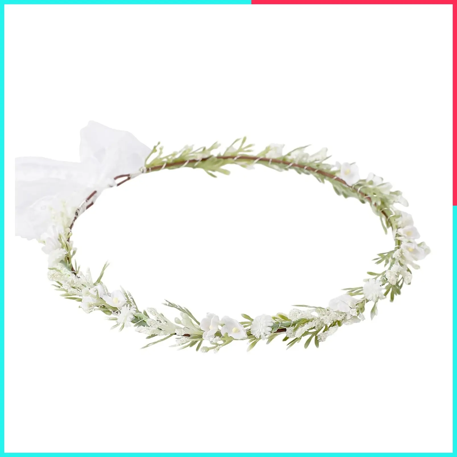 White Flower Crown Headband Renaissance Floral Headpiece, Artificial Fairy Boho Flower Hair Accessories for Women Girls Maternity Birthday Wedding Renfaire Festival Party