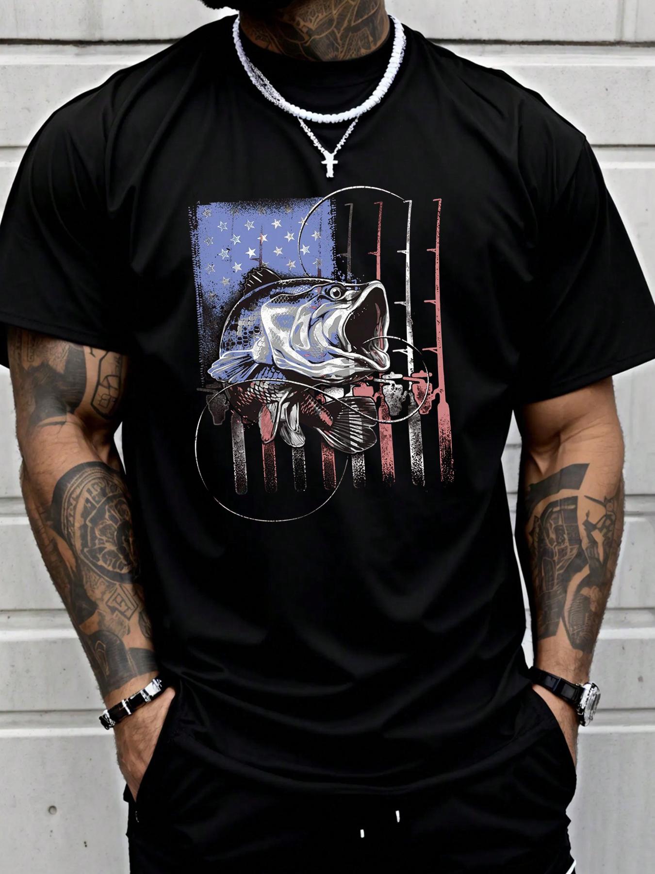 Men's Flag & Cross Print Round Neck Tee, Regular Fit Casual Short Sleeve T-Shirt for Summer, Men's Top for Daily Wear