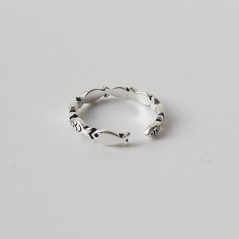Vintage Silver Color Fish Couple Rings for Women Lover Fashion Creative Adjustable Opening Finger Ring Jewelry Valentines Day