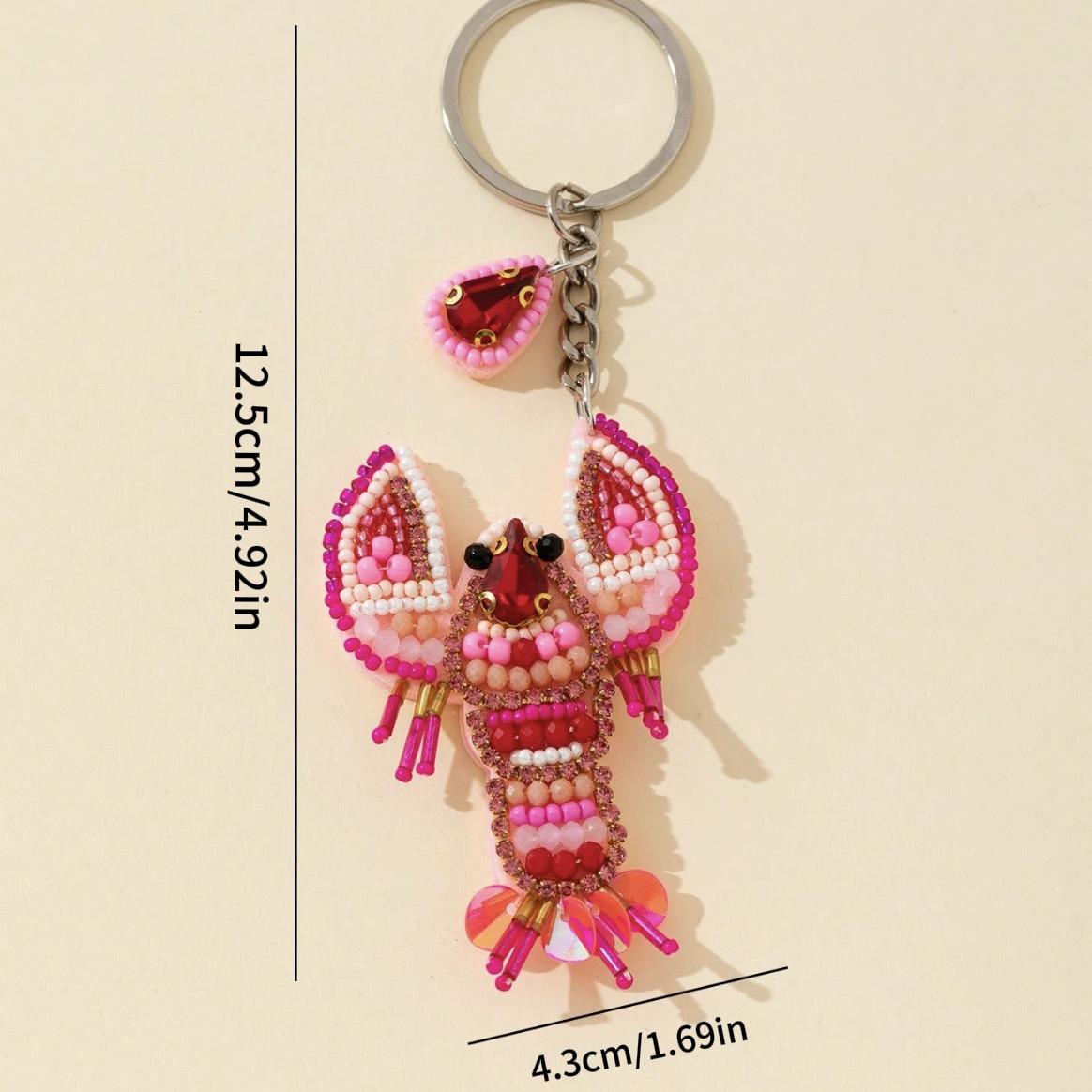 Handmade Beaded Lobster Keychain, Elegant Beach Accessory, Perfect for Handbags & Wallets, Unique Jewelry Gift Idea