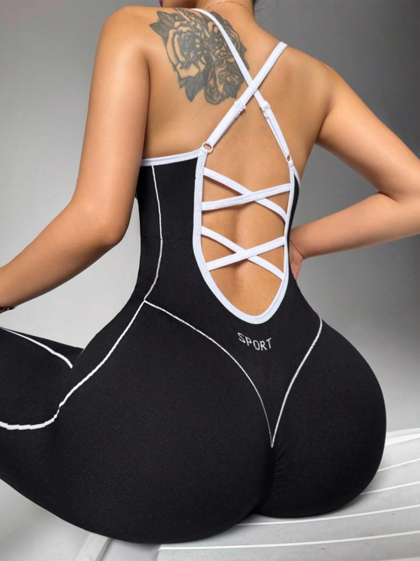 Women's Seamless High Stretch Knit Halter Stretchy Sports Jumpsuit Tight Fit Nine-Quarter Pants, Back Cross Shoulder Straps, Outdoor Cycling Gym Yoga Daily Wear Sports Jumpsuits Workout Jumpsuits Sportswear Jumpsuit Women's Seamless High Stretch Knit Halter Stretchy Sports Jumpsuit Tight Fit Nine-Quarter Pants, Back Cross Shoulder Straps, Outdoor Cycling Gym Yoga Daily Wear Sports Jumpsuits Workout Jumpsuits Sportswear Jumpsuit