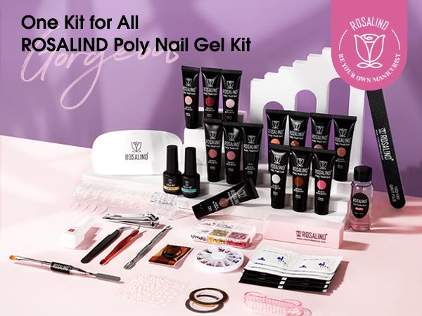 ROSALIND 14Colors Poly Nail Gel Kit with Mini 8LED UV Nail Lamp Drying Nail Art Accessories kit,Clear Pink Glitter Gel Manicure Builder Nail Strengthener Gel for Starter Cutics Extension Nail Gel Drying, Nail Care, Gel Nail Set, Polygel Nails