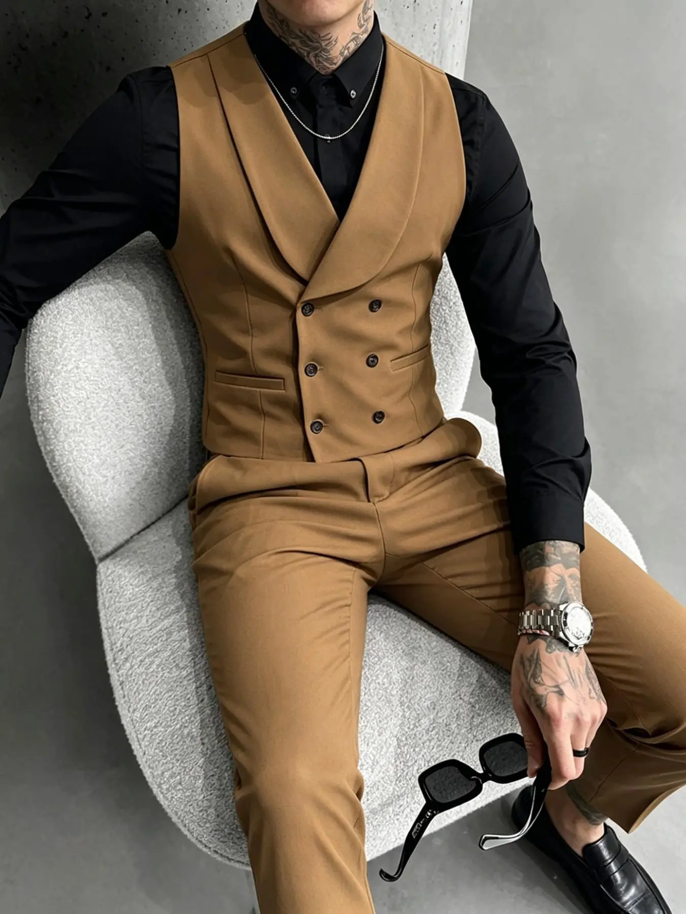 Vintage Style Plain Blazer Vest and Pants Suit Set, Men's Fashion Casual Slim-Fit Business, Essential for Young Professionals, Suits Blazer Pants, Suit Outfit