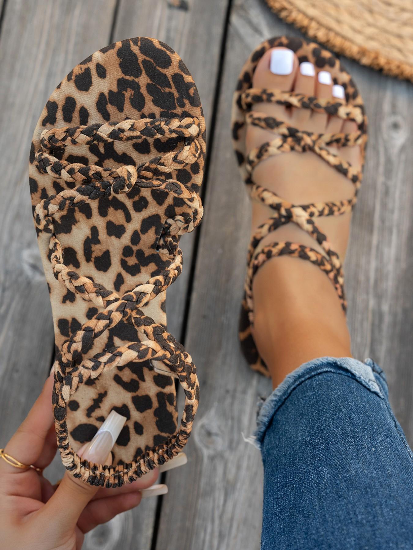 Women's Fashion Leopard Print Flat Sandals, Cross Strap Design, Comfortable Versatile Shoes for Indoor Outdoor Vacation Beach Women's Fashion Leopard Print Flat Sandals, Cross Strap Design, Comfortable Versatile Shoes for Indoor Outdoor Vacation Beach