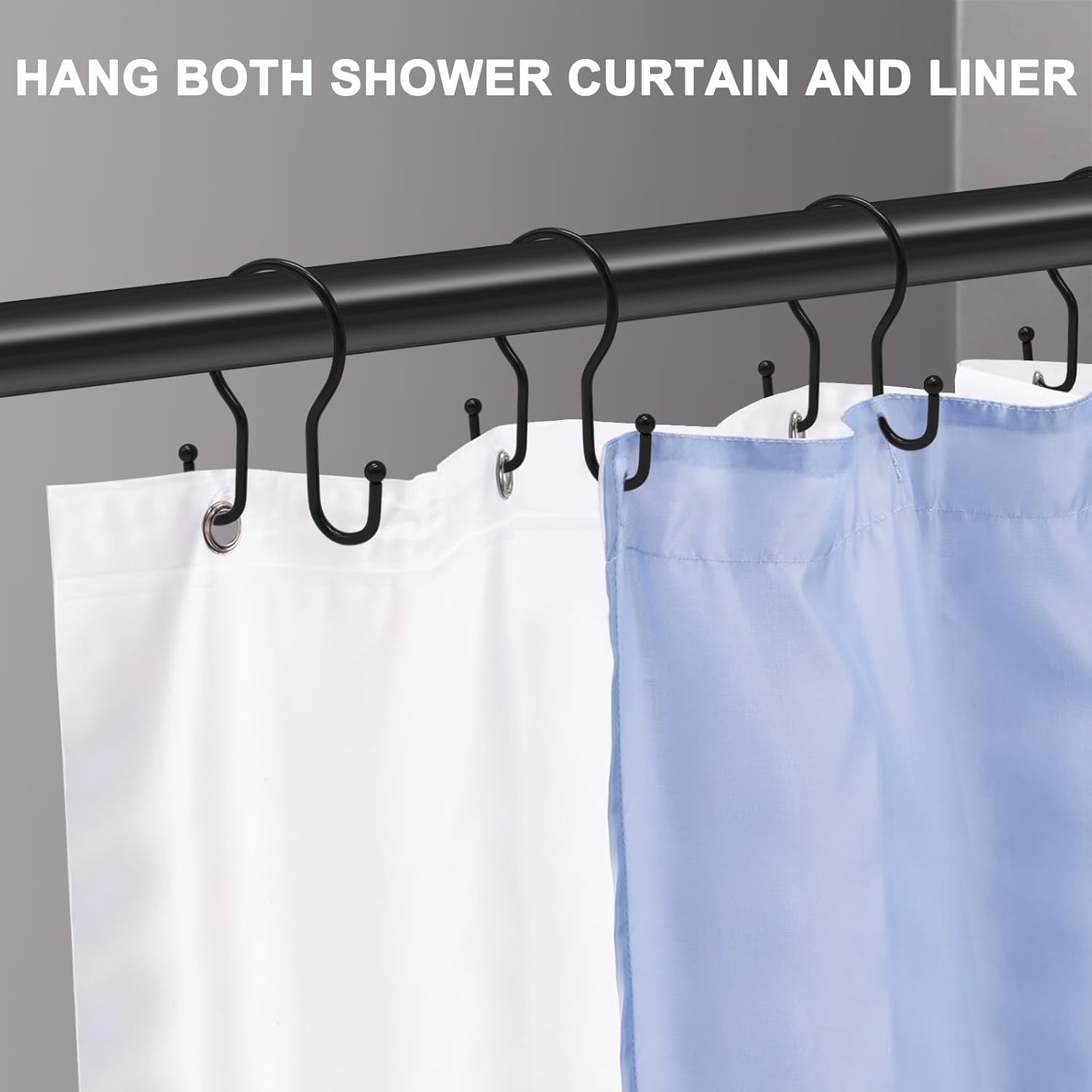 Double Shower Curtain Hooks Rings,24 Pcs Rustproof Metal Shower Hooks for Shower Curtain,Glide Smoothly Double Shower Rings for Curtain,Shower Curtain Hangers Rings for Bathroom Shower Rod(Black)