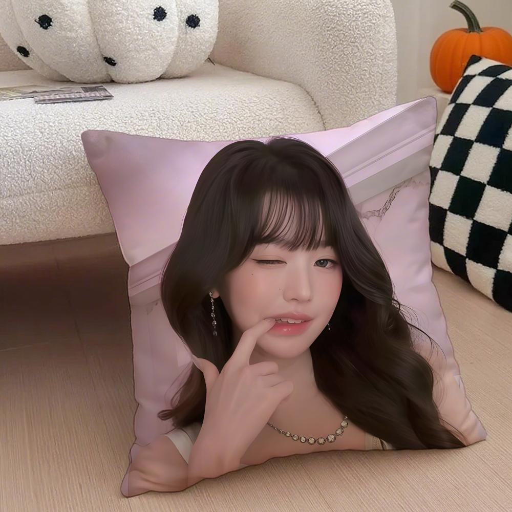 Korea kpop singer idol Jang Wonyoung Pillow Case Anti-dustmite Pillowcase Sofa Cushion Cover with Invisible Zipper Silky Short Plush Polyester Microfiber Fabric White Available in Different Sizes for Home Bed Use