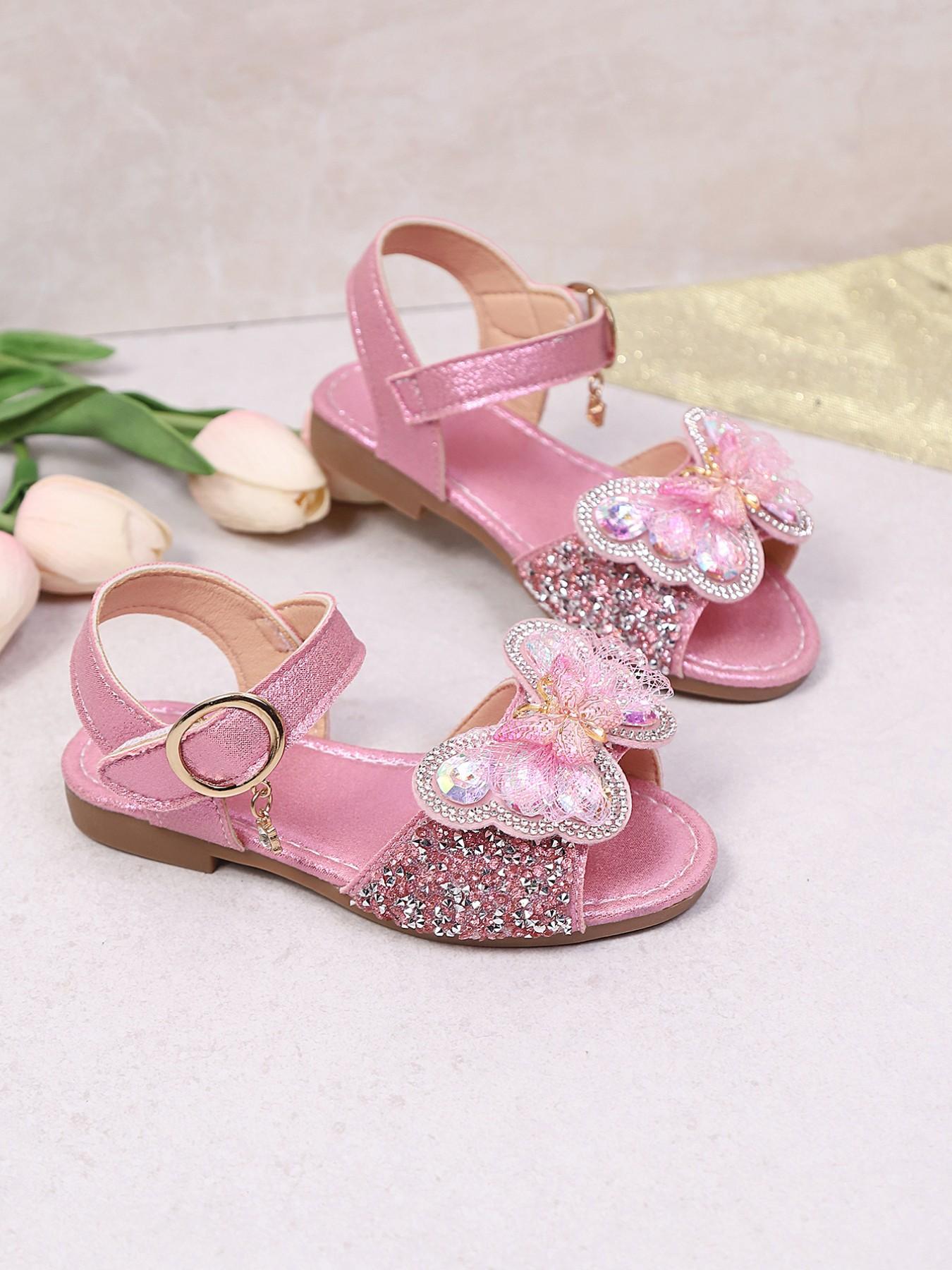 Must-Have Summer Sandals for Girls, Crystal Bow Detail, Adjustable Strap, Elegant Textile Upper, Rubber Sole, Spring & Fall