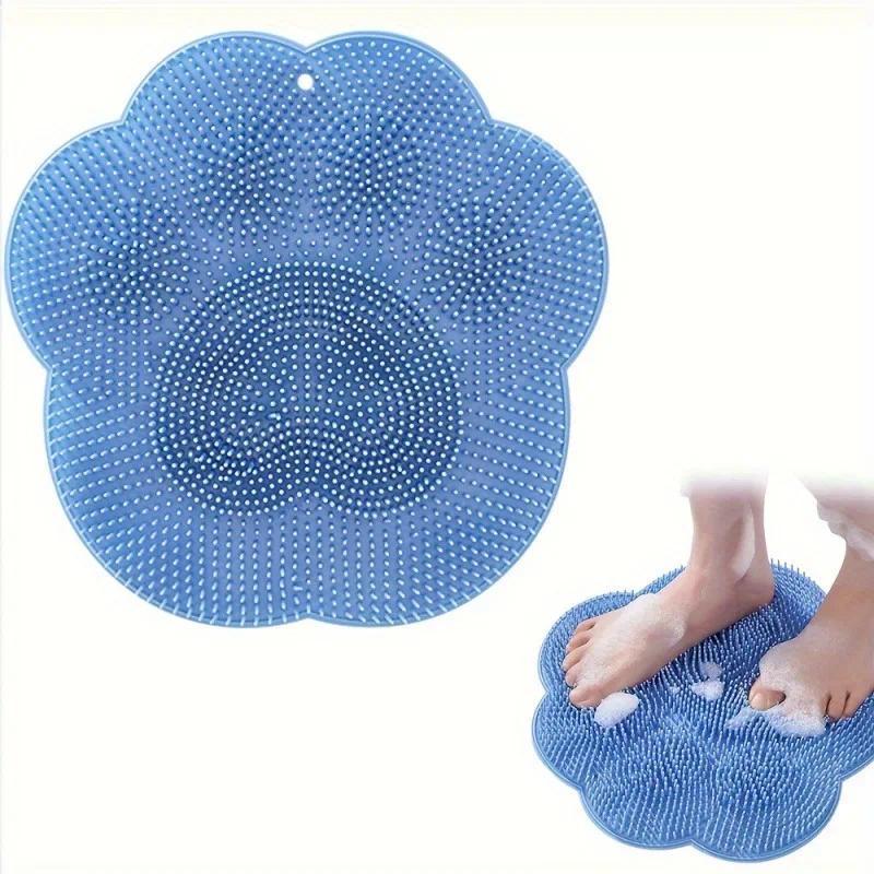 1 Pack Silicone Shower Foot Scrubber Mat, Multi-function Back & Foot Massager Pad Non-slip Bathroom Shower Accessory