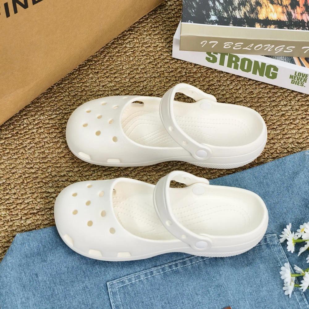 Retro EVA Outer Wear Mary Jane Slippers Shoes Summer New Women's Cute Ballet Hole Shoes Anti Slip Outdoor Beach Sandals
