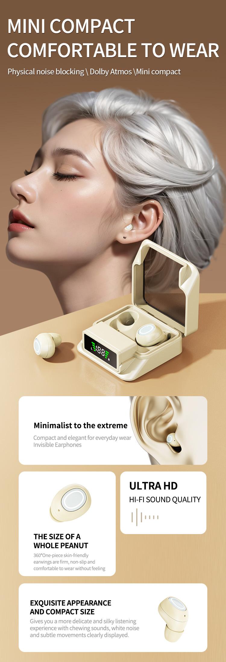 Invisible Earbuds, Ultra-Compact Mini Earphones, True Wireless Earbuds, Wireless Sleep Earbuds, Sleep Headphones, No Flashlight Needed, Perfect Gift for Girlfriend