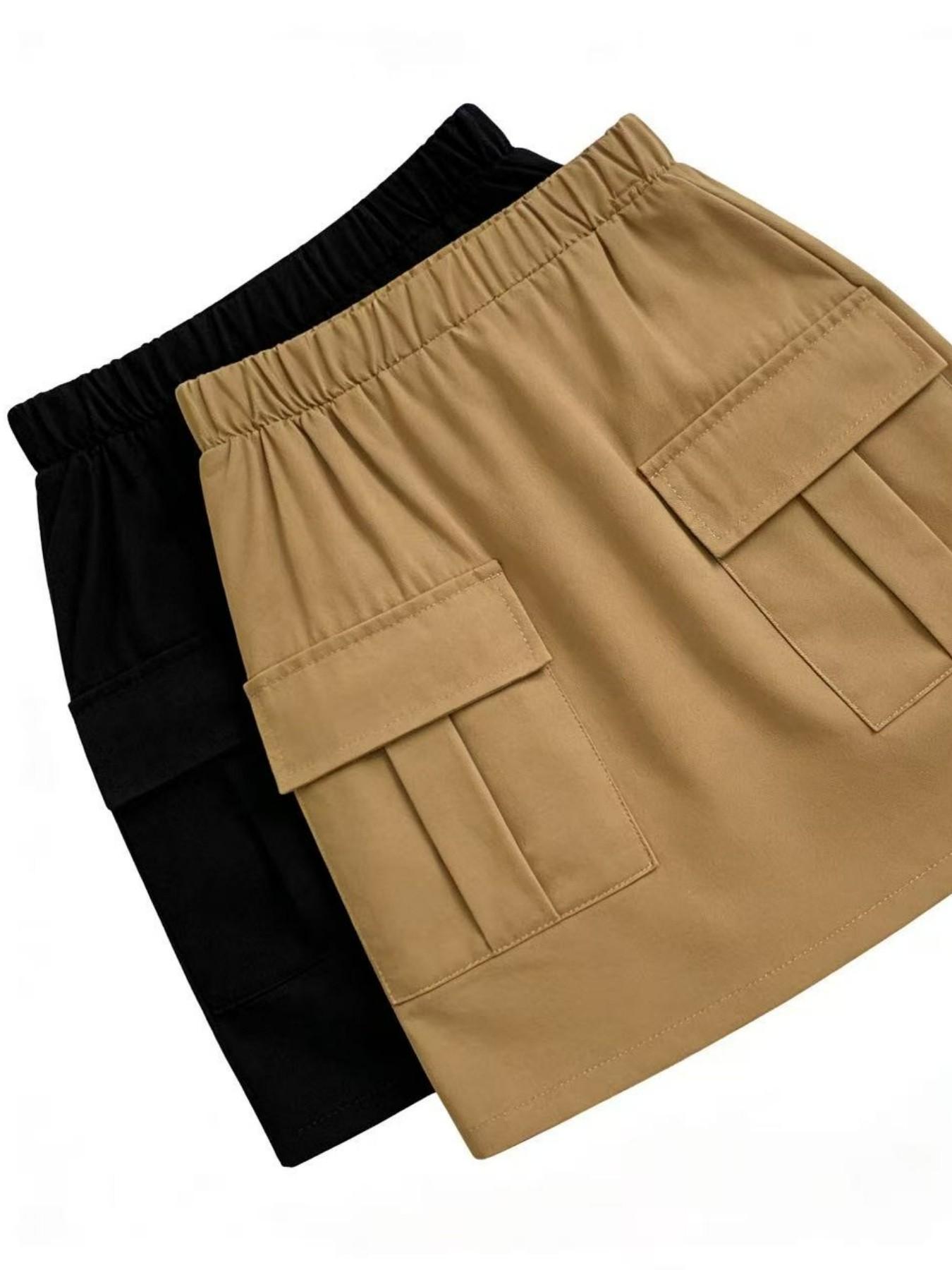 2-Pack Spring Summer New Workwear Short Skirts, Large Pockets, Cute Knee-Length Skirts for Girls, Versatile and Sweet Style