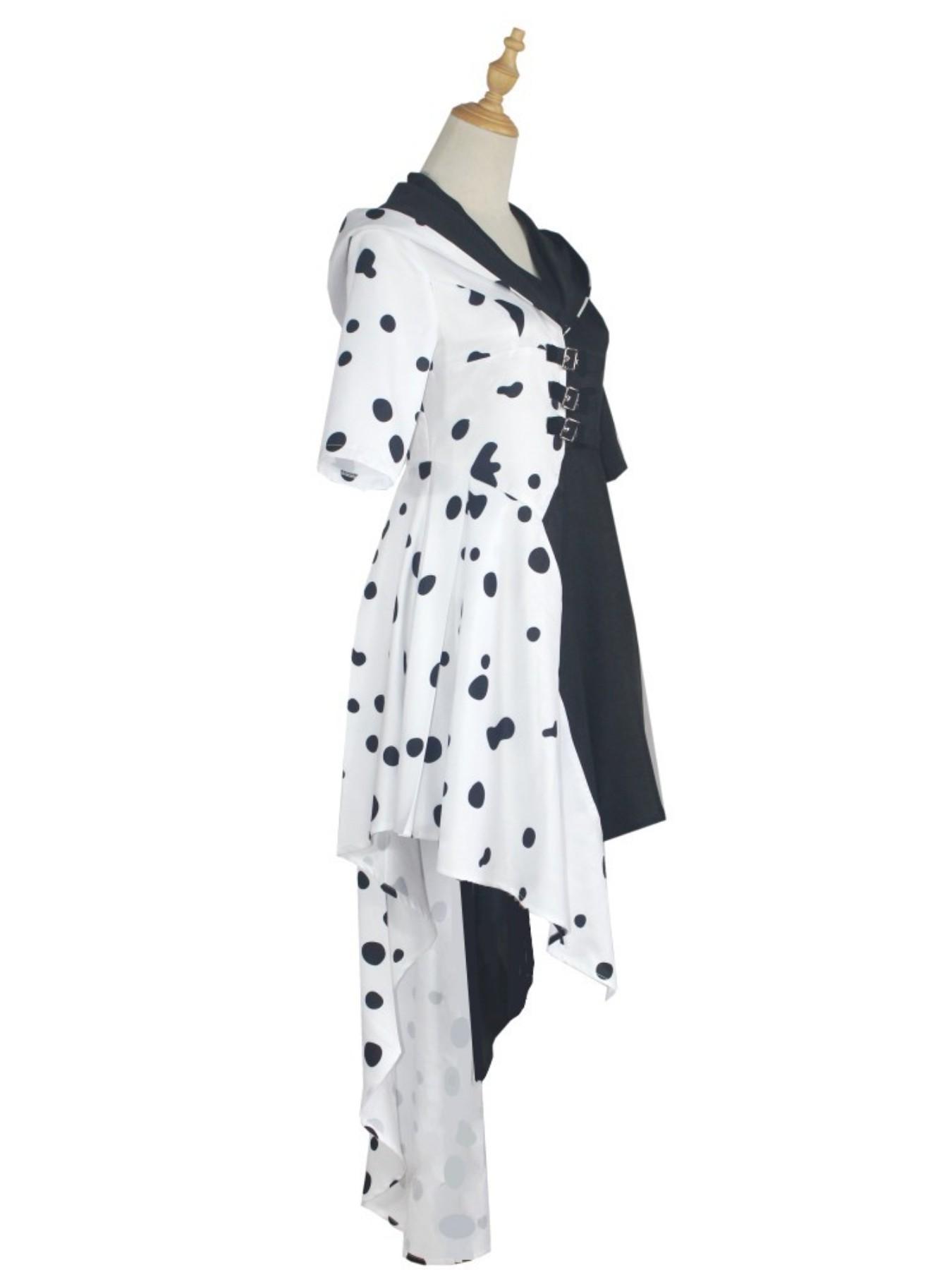 Movie 101 Loyal Dogs Cosplay Cruella De Vil Costume, Adult Stage Performance Dress, Ditsy Floral Slim-Fitting Romper