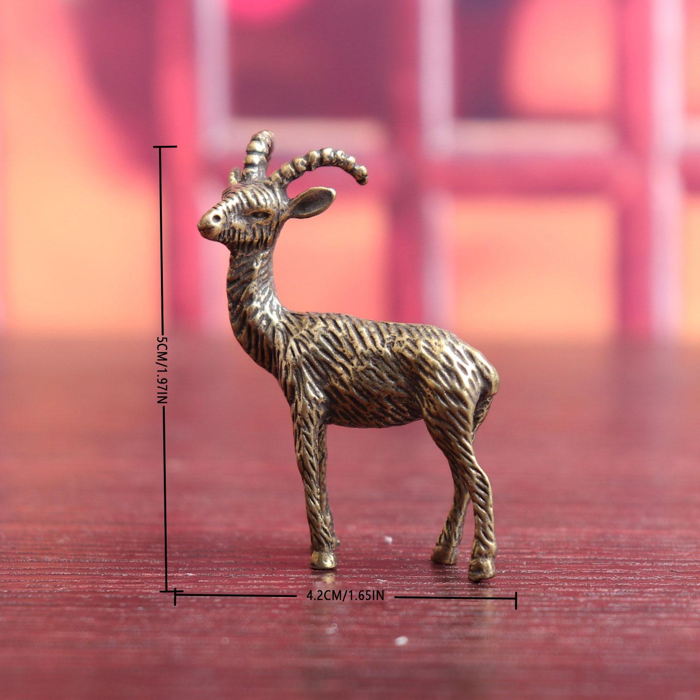 Two-Piece Brass Animal Statues, Vintage Style Goat and Long-Tailed Cat Figurines, Desktop Decor, Lucky Charm, Stress Relief Gift, Home Office Decoration