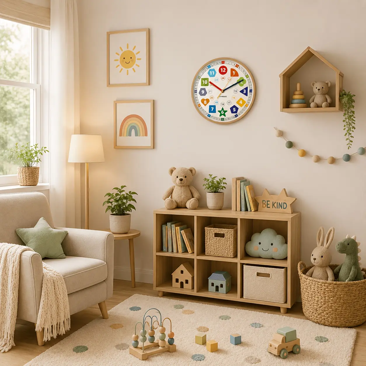 TIMESS Modern Silent Sweep Nursery Learning Wall Clock - 10/12 In. Non-Ticking Analog Teaching Aid Decor for Children's Classroom & Bedroom, Mechanism-Integrated Time Education Clock