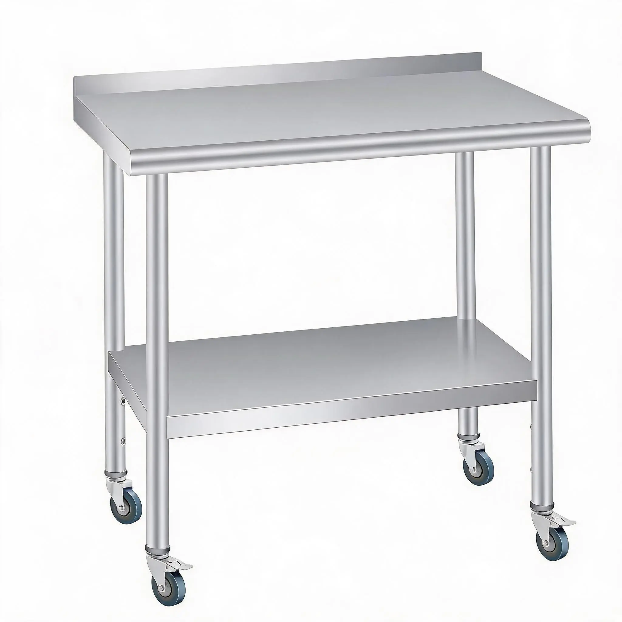 Stainless Steel Table for Prep & Work Backsplash and 4 Caster Wheels Commercial Heavy Duty Kitchen Worktable with Adjustable Under Shelf for Restaurant Business Home Outdoor