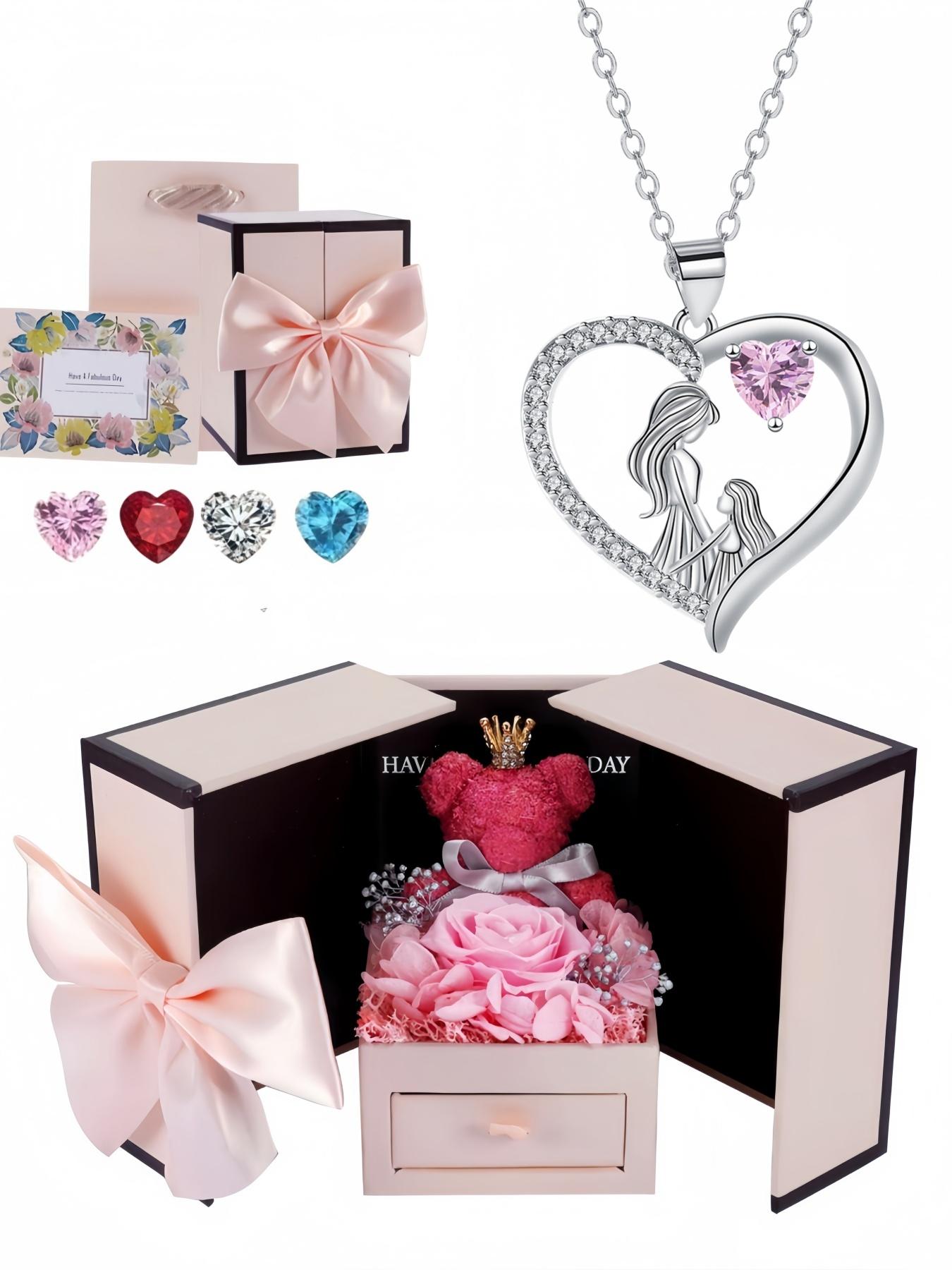 Pink Heart Shadow Exquisite heart-shaped fashion luxury gem necklace for mother and daughter.Paired with a preserved rose & teddy bear jewelry gift box.Perfect mysterious gift for festivals, birthdays, Valentine's Day, Mother's Day and Christmas.
