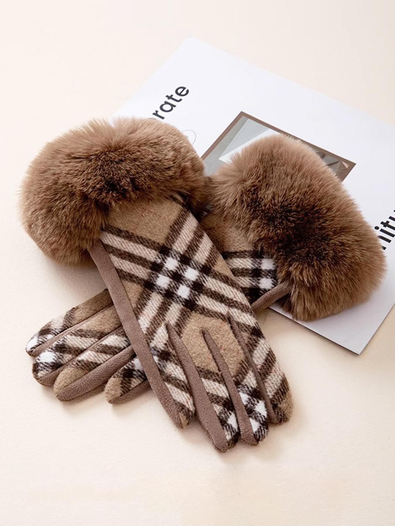 Women's Thickened Winter Gloves, Windproof & Warm Cycling Mitts, British Style Fall & Winter Handwear, 1pcs