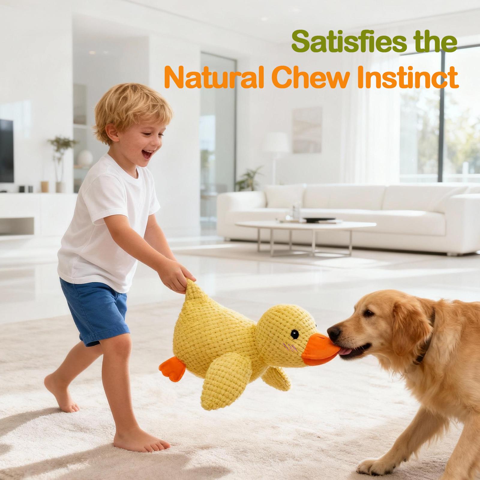 Dono Squeaky Dog Chew Toy，2025 New Interactive Duck Toy with Quack Sound for Dogs Teeth, Soft Stuffed.The perfect, durable companion for dogs of all breeds and sizes.(Yellow)