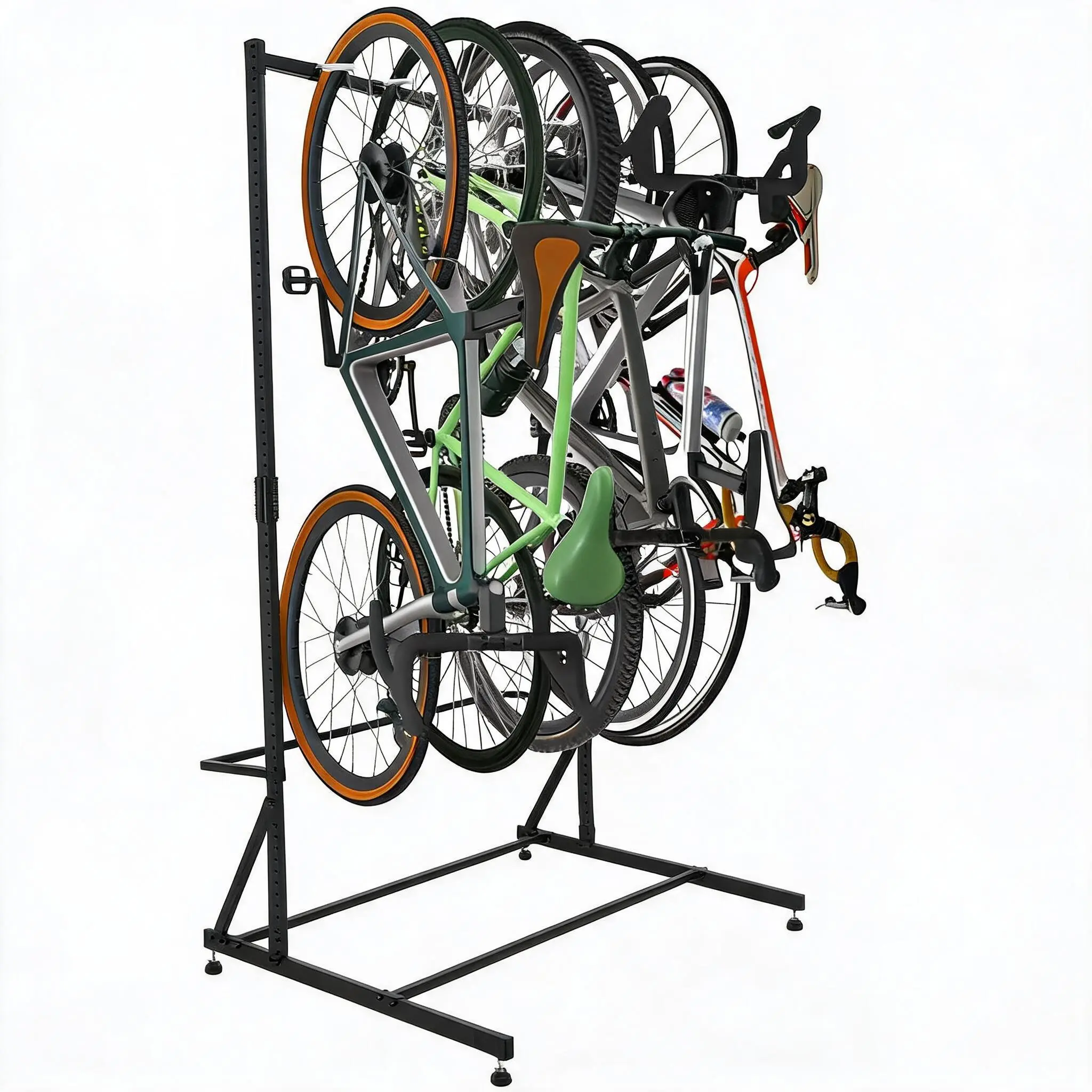 Heavy Duty 5-Bike Freestanding Storage Rack for Garage – Adjustable Height Vertical Cycle Stand – 300 lbs Capacity – Space Saving Bike Organizer for Indoor or Outdoor Use – Ideal for Front Yard, Backyard, Basement, Storefront, Workplace