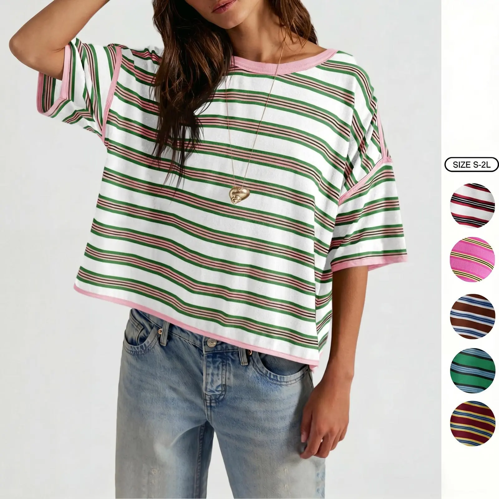 Imily Bela Oversized Womens Striped T-Shirts Summer Casual Color Block Short Sleeve Tops Drop Shoulder Boxy Tees Imily Bela Oversized Womens Striped T-Shirts Summer Casual Color Block Short Sleeve Tops Drop Shoulder Boxy Tees