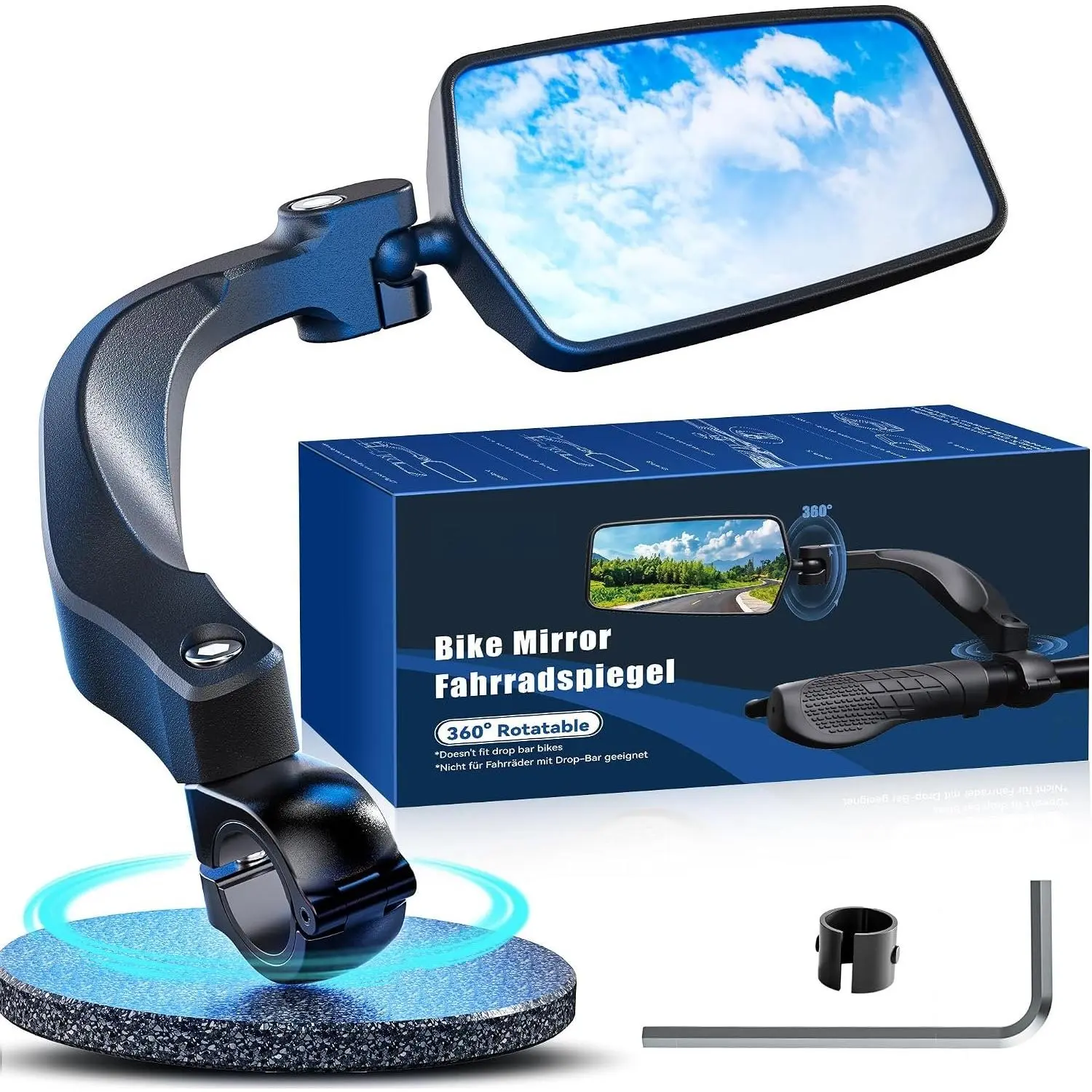 Mirror for Handlebar, E  Mirror Handlebar Mount Rearview | 1 count 360° Adjustable and Rotatable,Safe Wide , for Scooter, , MTB, Foldable Shake-Free Durable Ebike Accessories