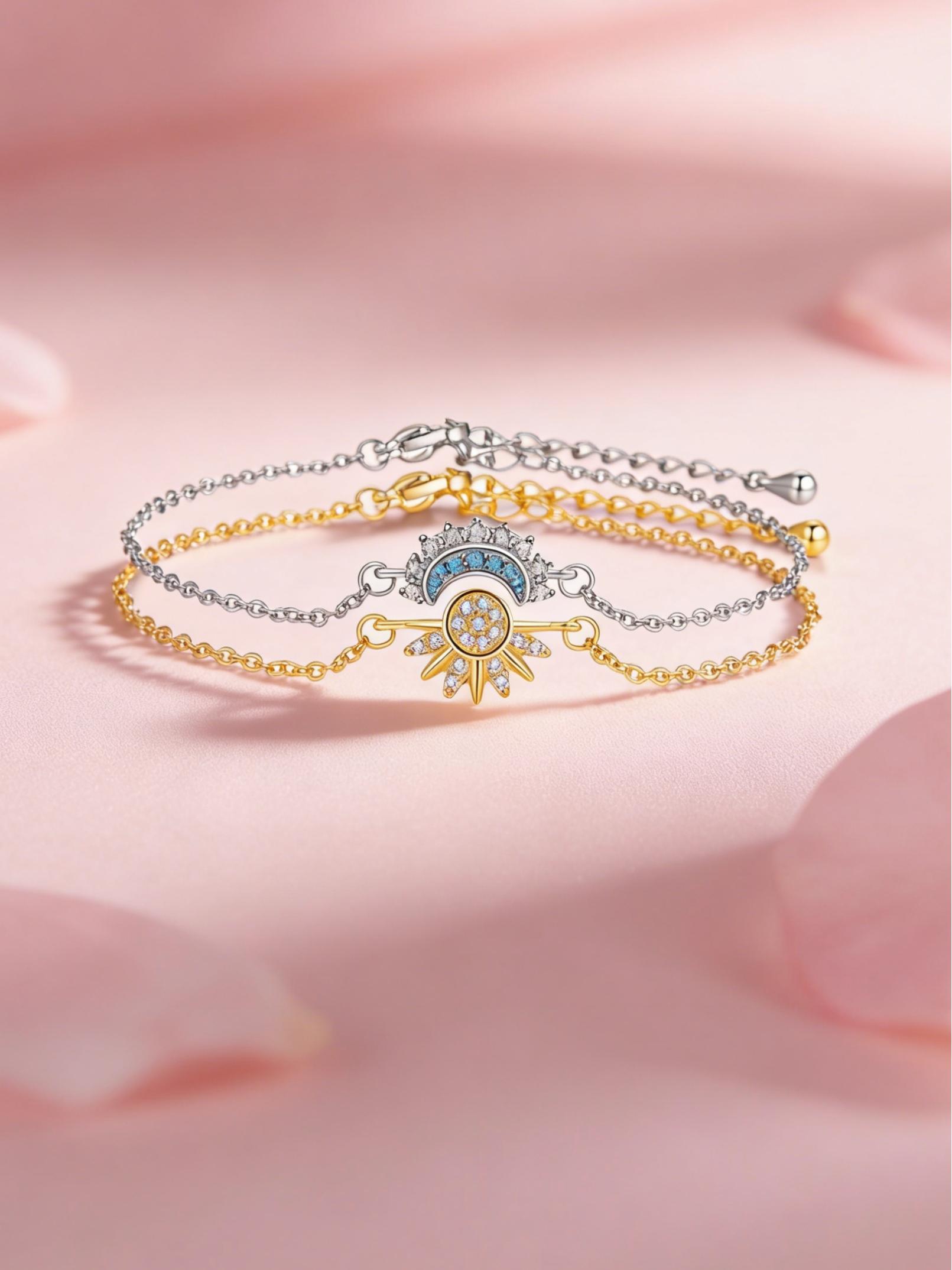 Sun and Moon Bracelet Set for bestfriend, sister gift,Stackable Gold Sun & Blue Moon Bracelet, Matching Couple/Friendship/sister Jewelry, Elegant Bangle, Stackable Bracelets