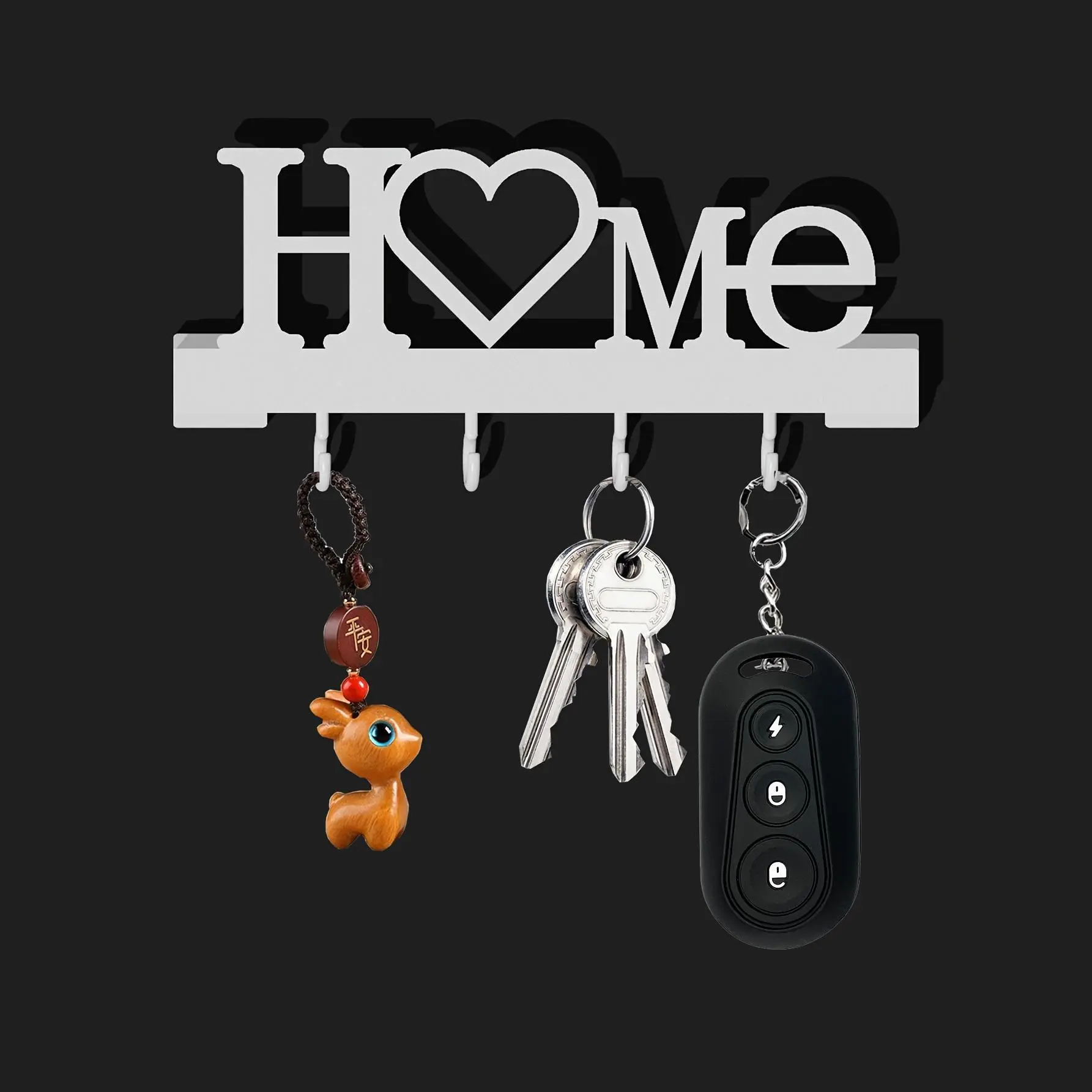 Wall-Mounted Love-Shape Waterproof Key Chain Organizer Rack, 1pc No-Drilling Home Supply with Hooks (0 - 5 Kg Capacity) for Living Room Decor