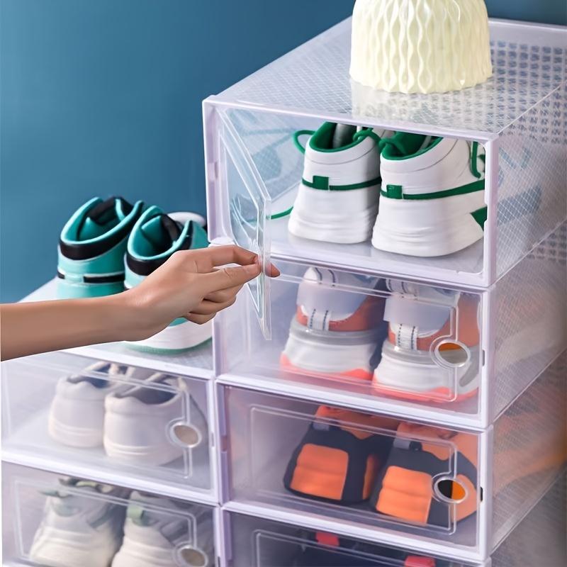 Shoe storage boxes, Shoe organizer, 6-piece sets, made of thick transparent material with lids, foldable and stackable containers allow for flexible arrangement, ideal for organizing sneakers and saving space in entryway