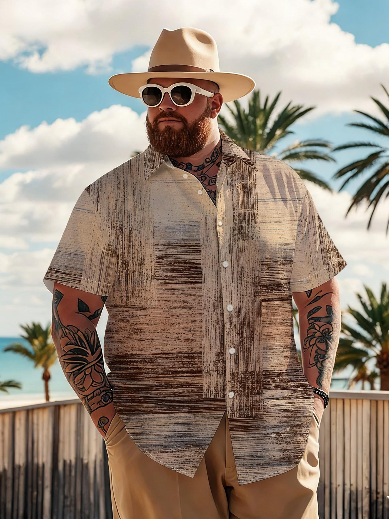 Large Size Men's Vintage Striped Shirt, Summer Loose Fit Breathable Short Sleeve, Plus Size Retro Casual Commute Top