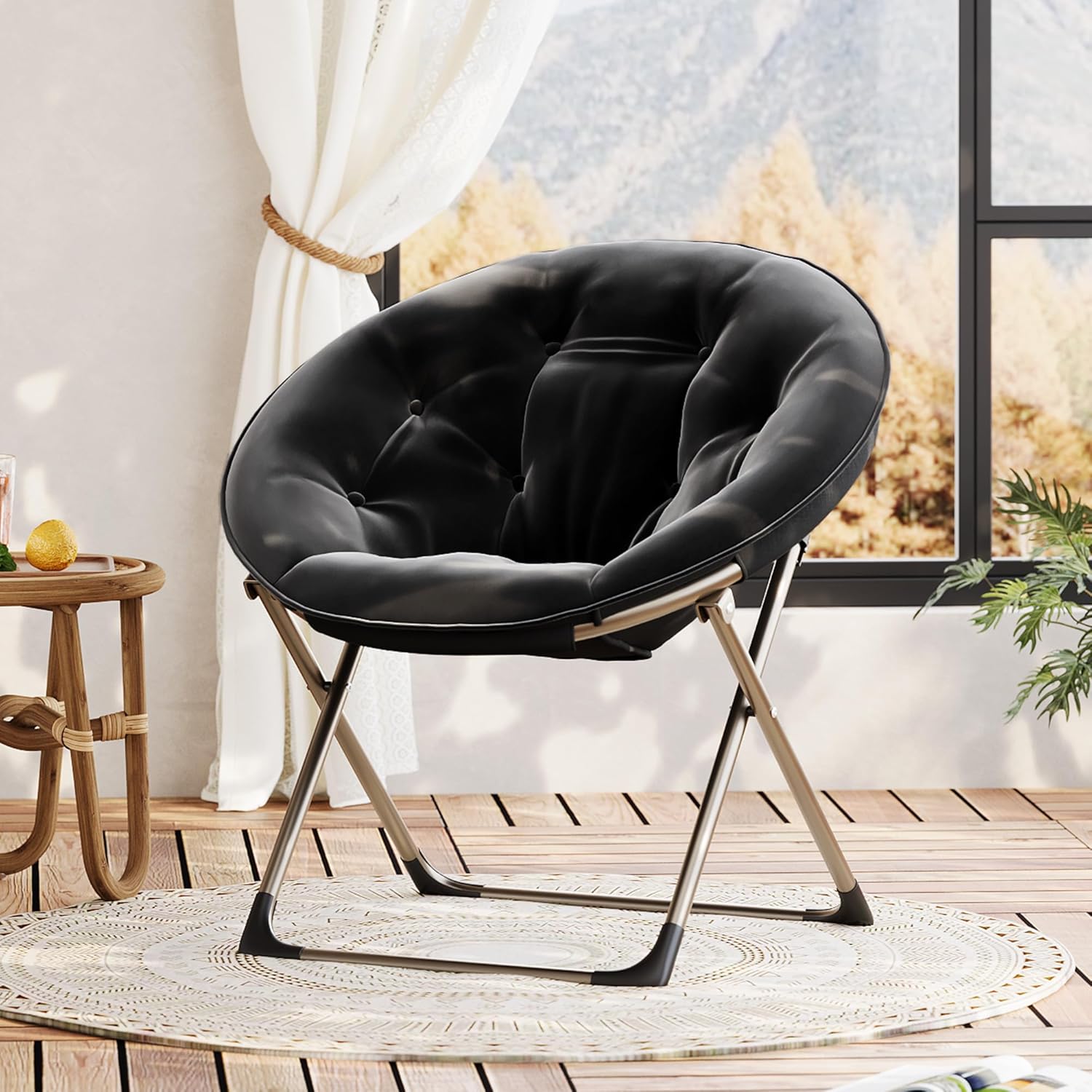 Comfy Oversized Saucer Chair, Soft Faux Fur Folding Moon Chair, Thick Padded Reading Lounge Chair with Stable Metal Frame for Living Room, Dorm, Office Comfy Oversized Saucer Chair, Soft Faux Fur Folding Moon Chair, Thick Padded Reading Lounge Chair with Stable Metal Frame for Living Room, Dorm, Office