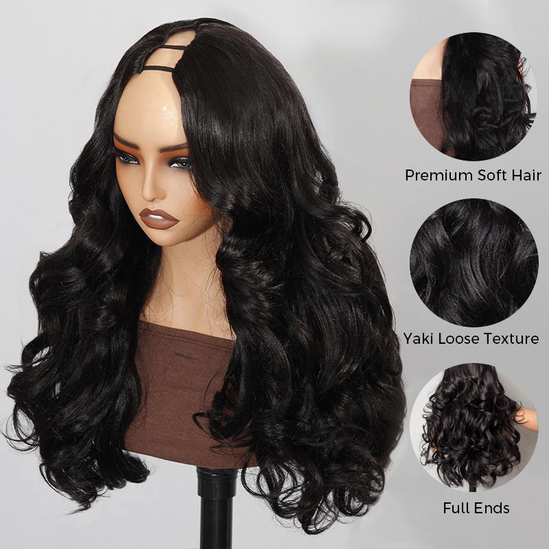 Recool Hair Yaki Loose Body Burmese Curly Yaki Straight V Part Wig Invisible Drawstring Human Hair Wig 180% 250% Density Real Scalp No Leave Out Glueless Wig High-Quality 100% Human Hair Beginner Friendly