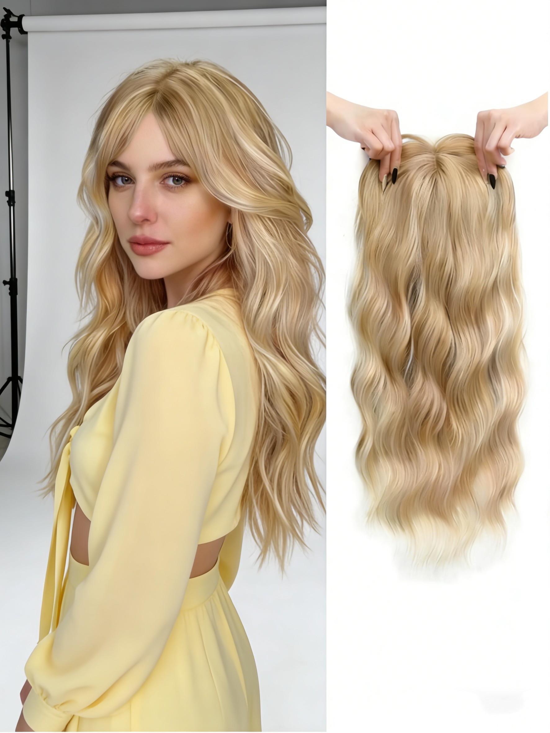Balayage Wavy Hair Topper for Women! Ombre Synthetic Clip-In with Natural Part, Instant Volume for Thinning Hair, Effortless Beachy Waves & All-Day Confidence