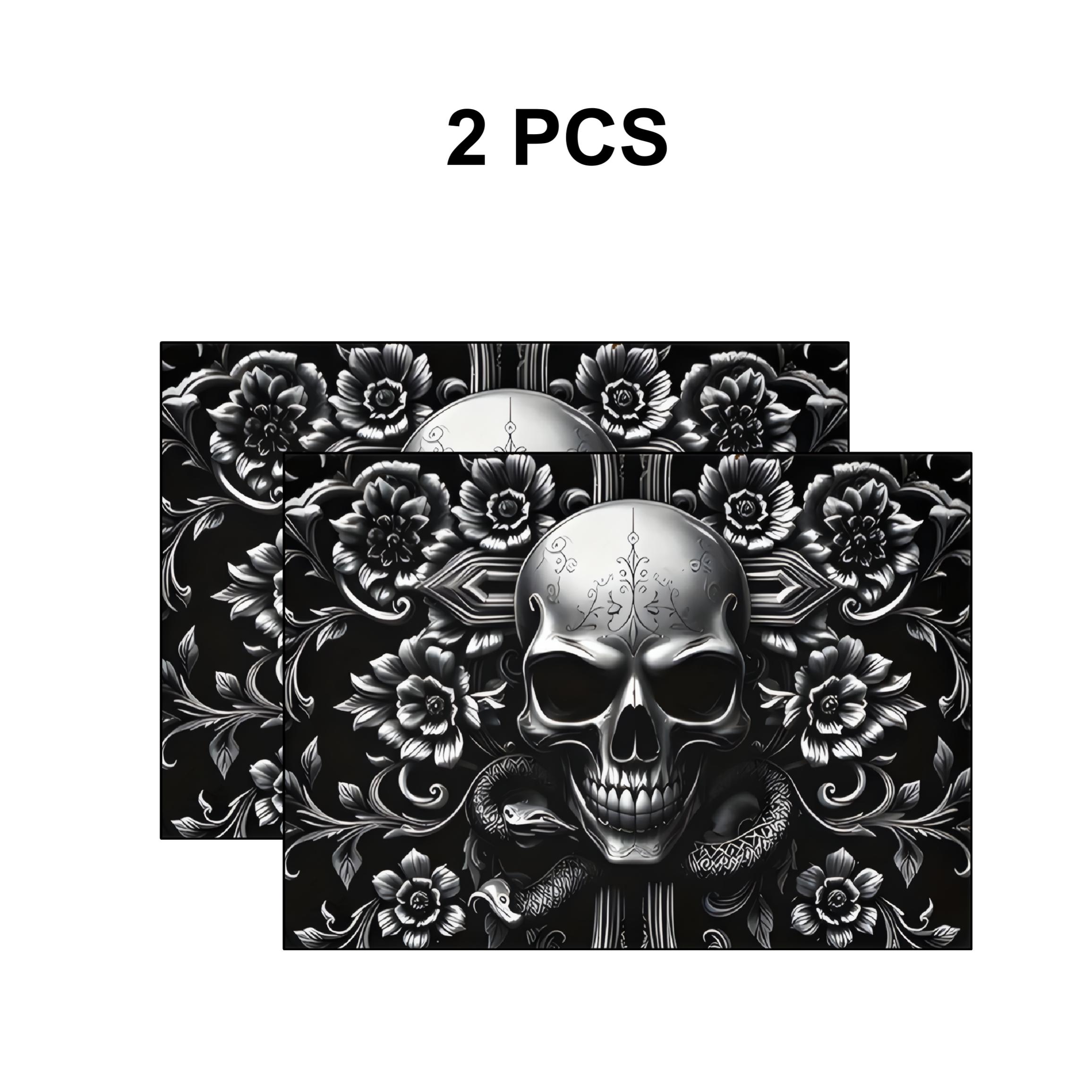 2DFlatSkull Pattern Kitchen Gas Stove Protector Cover Mat, 1 Count Scratch Resistant & Easy To Clean Grill Mat, Stove Top Protectors for Flat Top Oven