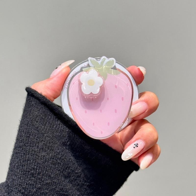 Korean Strawberry Circular MagSafe Griptok Cell Phone Holder - Rotatable Ring Stand, MagSafe Attachment, Mobile Accessory for iPhone 15 Wireless Charging Case