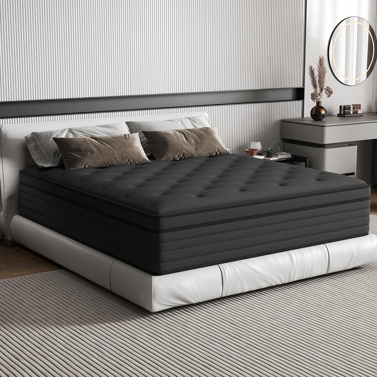 KORLOVY 12" 14" Black Mattress Twin Full Queen King Size Memory Foam Hybrid Pocket Spring Medium Firm Durable Boxed Mattresses Pressure Relief Perfect Balance New Bed