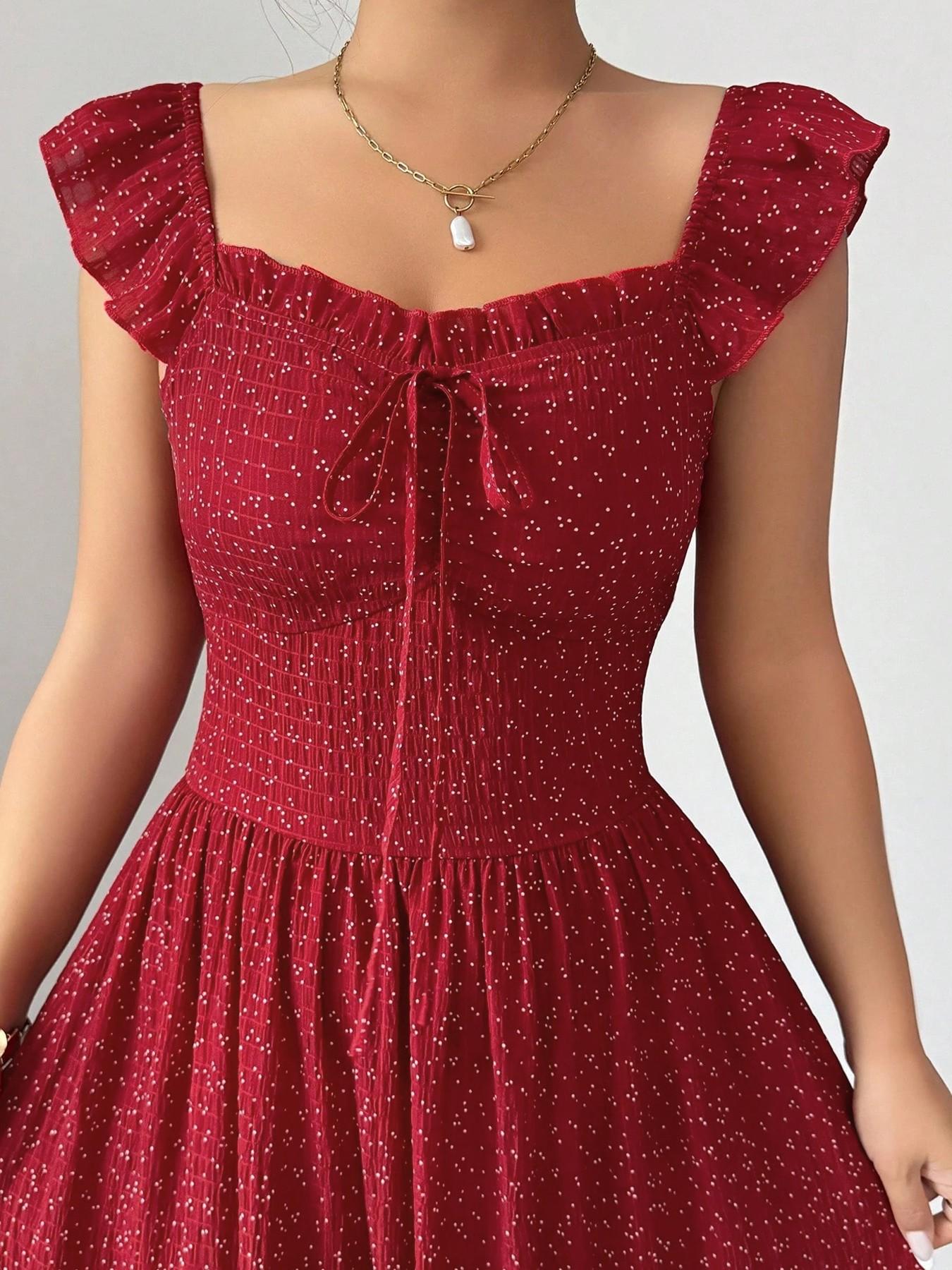 1 Piece Spring & Summer Ruffled Square Neck Polka Dot Maxi Dress , Back Tie Design Retro Sweet Style for Date Nights and Vacation,Waist-Cinching Slimming Romantic Girl Style for Parties and Daily Outings, Casual Wear 1 Piece Spring & Summer Ruffled Square Neck Polka Dot Maxi Dress , Back Tie Design Retro Sweet Style for Date Nights and Vacation,Waist-Cinching Slimming Romantic Girl Style for Parties and Daily Outings, Casual Wear