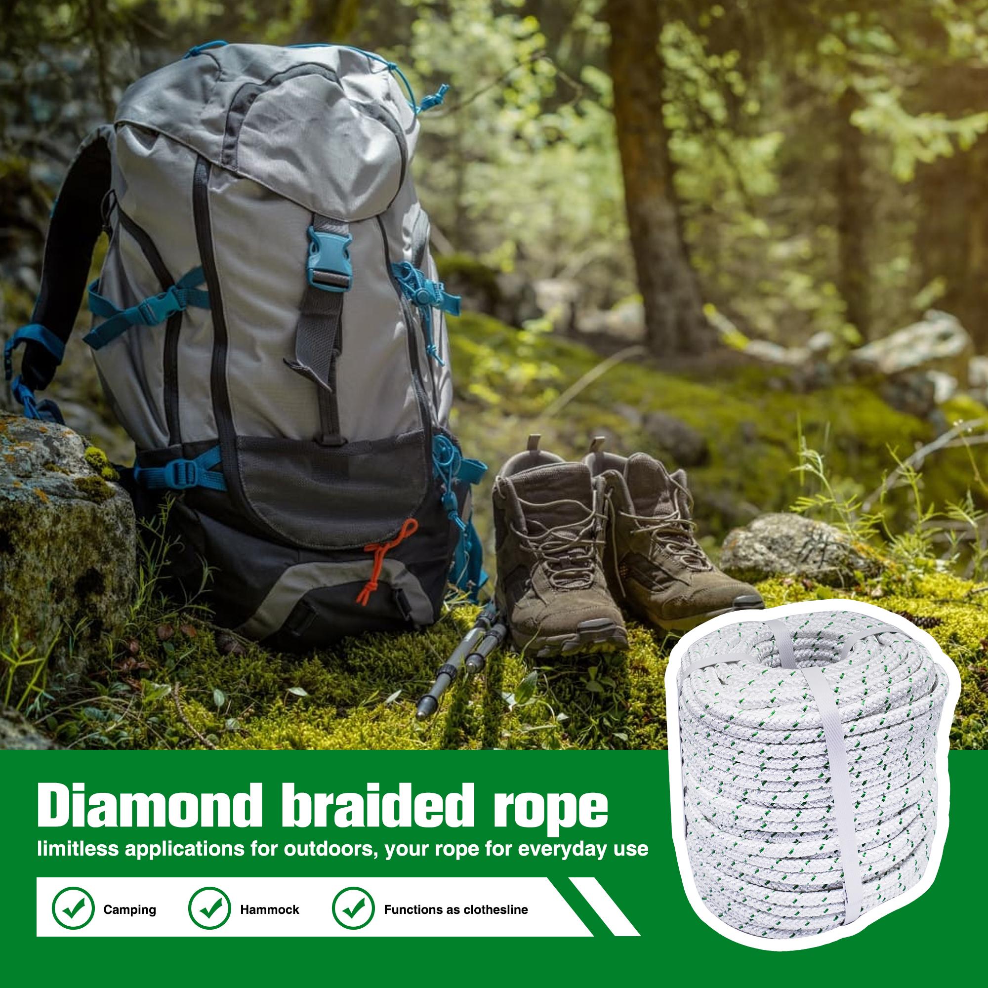 findmall Outdoor use 3/8 Inch by 100/200 Feet , 16 Strand Double Braid Polyeste Rope,White